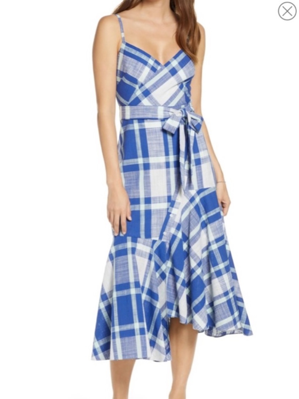 1901 Plaid Asymmetrical Denim Hues Sundress size 8